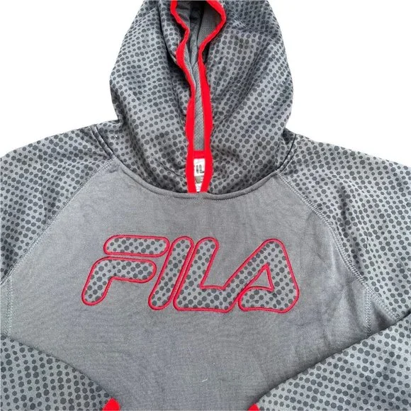 Fila Grey Red Spellout Pullover Hoodie Size Mens Small - Picture 2 of 4